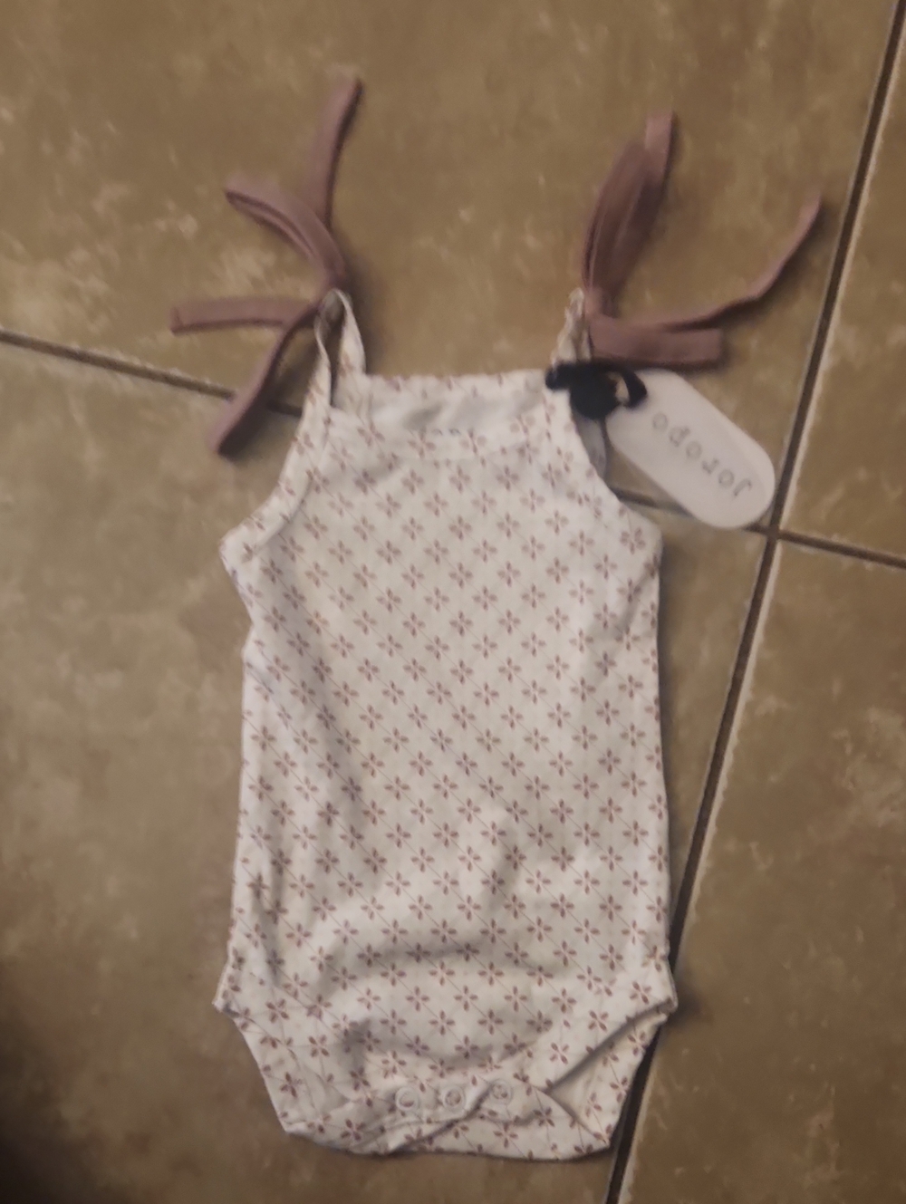Joropo Baby Girls' White Floral One-Piece with Mauve Ties